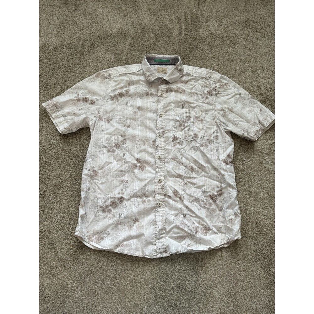 Tommy Bahama Shirt Mens Medium White Tan Button Up Floral Cotton